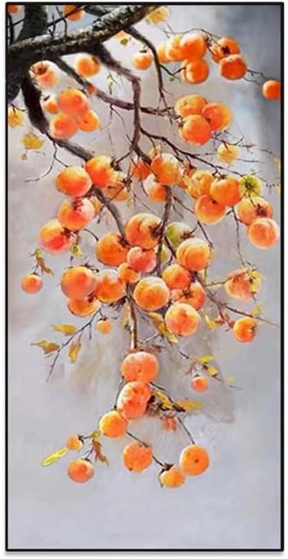 UOHLCX HBJWOV Chinese Persimmon Hanging Painting Foyer Corridor Decorative Painting Vertical Hand-painted Oil Painting(60 * 120CM)