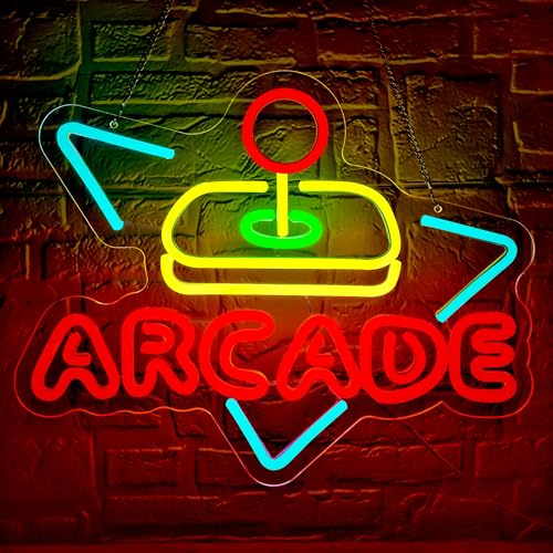 Image of Arcade Neon Sign for Wall Decor Gamer LED Light Up Sign for Game Room Gaming Neon Lights for Boys Bedroom Man Cave Garage Party Birthday Cool Gifts for Gamers Men Teen Boys Size 15.7*12.6in(GLND381)