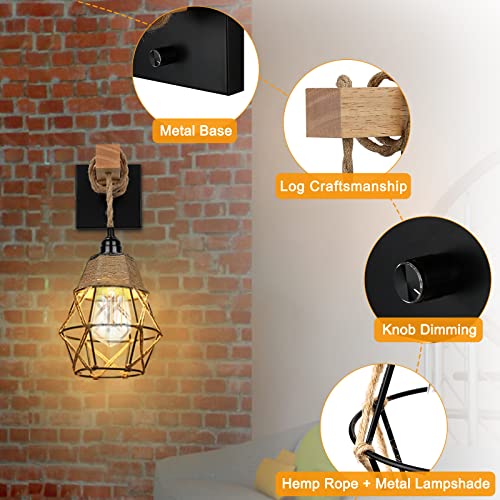 Lightess Rustic Wall Sconce With Dimmer On/Off Switch, Dimmable Led Bulb Included, Cage Wall Mount Light Fixture, Industrial Farmhouse Lighting For Bedroom Living Room, C81Y611 #TOP2