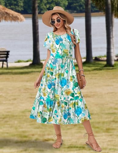 Image of Zeagoo Women Summer Midi A Line Dress Short Sleeve Casual Flowy Tiered Beach Long Sundress with Pockets 2026 Vacation Travel