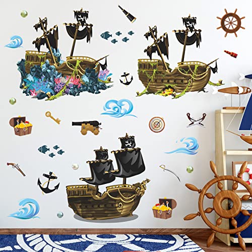 4 Sheet Pirate Ship Wall Sticker Shipwreck Wall...