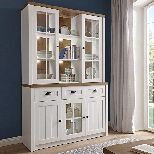Lomadox Landhaus Buffetschrank Küchenbuffet in Pine weiß mit Eiche hell,...