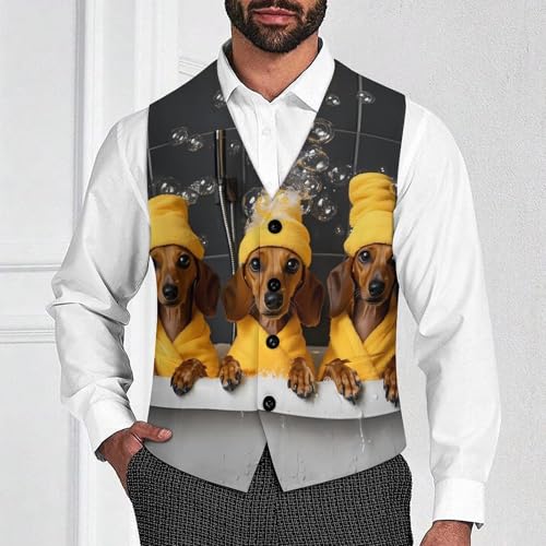 Dachshund Bathing in Bathtub Men's Suit Vests Business Formal Dress Vest V-Neck Waistcoat for Wedding Casual2