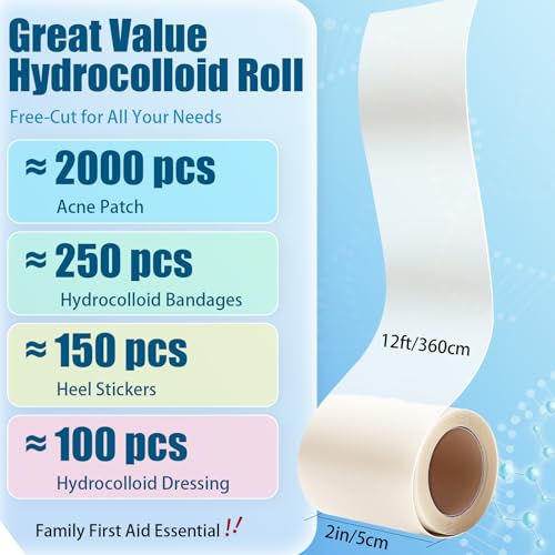 Image of Hydrocolloid Bandages for Wound Care, Medical-Grade Hydrocolloid Roll with Self-Adhesive, Ultra Absorbent, Flexible & Waterproof, Cut-to-Size First Aid Kit Essential (2in*12ft)