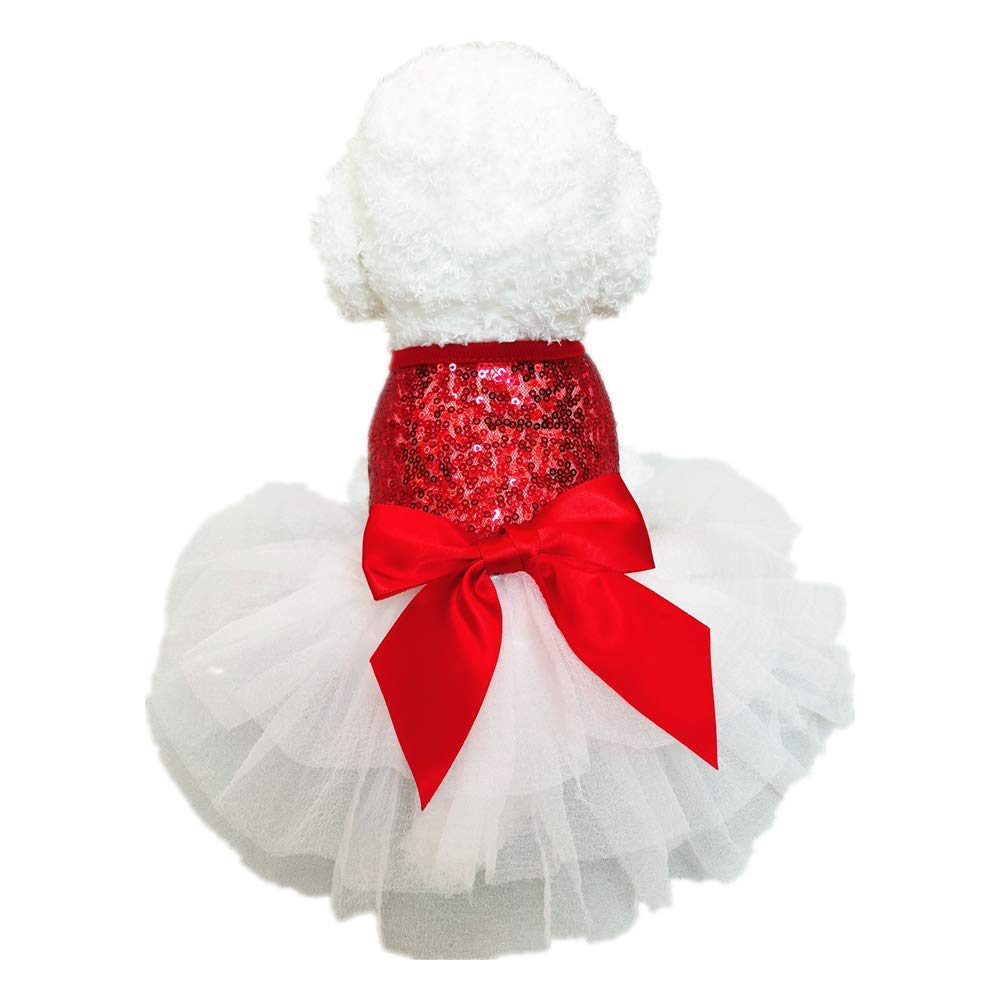 Wolyepor Puppy Princess Sequined Bow Dog Dress for Birthday Party (Small, Red)