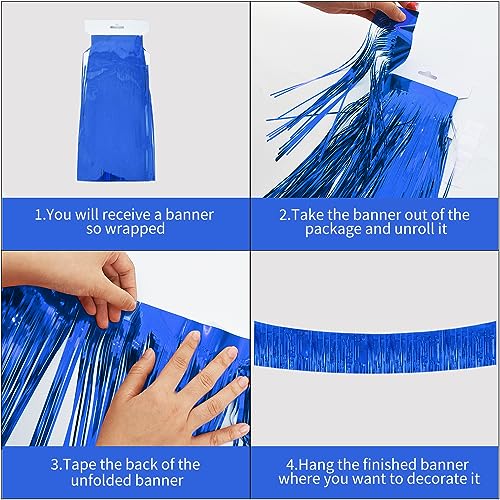 Image of BEISHIDA 3 Packs Metallic Foil Fringe Garland Blue Wall Hanging Tinsel Fringe Banners for Valentine New Year Floats Bridal Shower Wedding Birthday Halloween Holiday Party Decoration(30 Feet)
