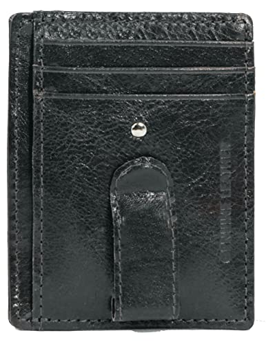 Bullz Slim Men's Leather Money Clip Front Pocket Wallet Credit Card- ID Holder Black