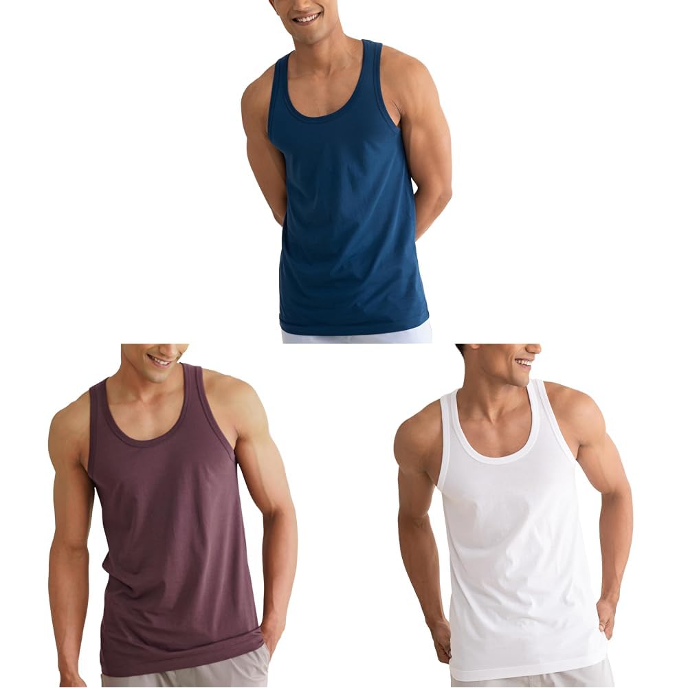damensch Men's Neo-Cotton Antibacterial Regular Fit Vests in True Teal, Mineral Maroon, and Cotton White (Pack of 1, Size Medium).-picture-11