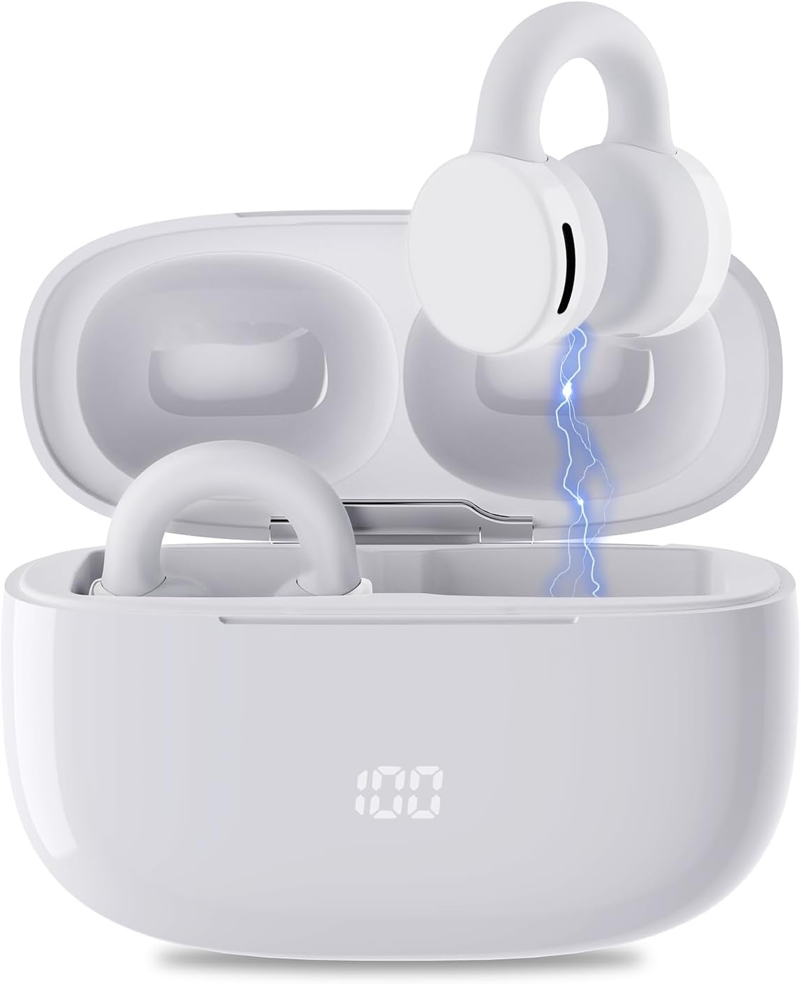 Open Ear Clip Wireless Earbuds Bluetooth 5.3, Clip on Earbuds, Lightweight Comfort, Stable Fit Open Ear Headphones for Running Fitness, 40H Play, Built-in Mic, White Open Ear Clip Wireless Earbuds Bluetooth 5.3, Clip on Earbuds, Lightweight Comfort, Stable Fit Open Ear Headphones for Running Fitness, 40H Play, Built-in Mic, White
