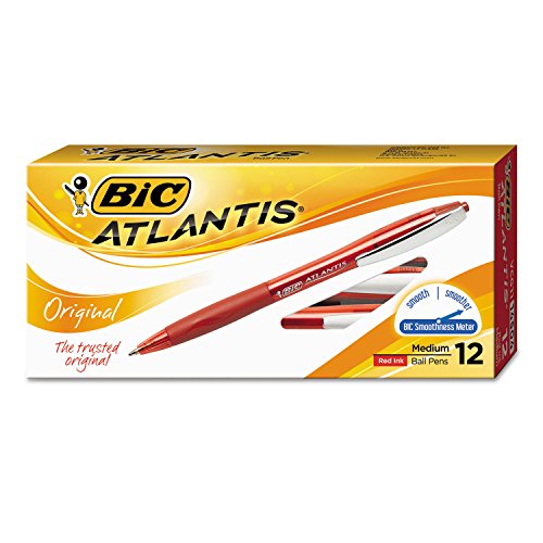 Image of BIC VCG11-RED Atlantis Original Retractable Ball Pen, Medium Point (1.0 mm), Red, 12-Count