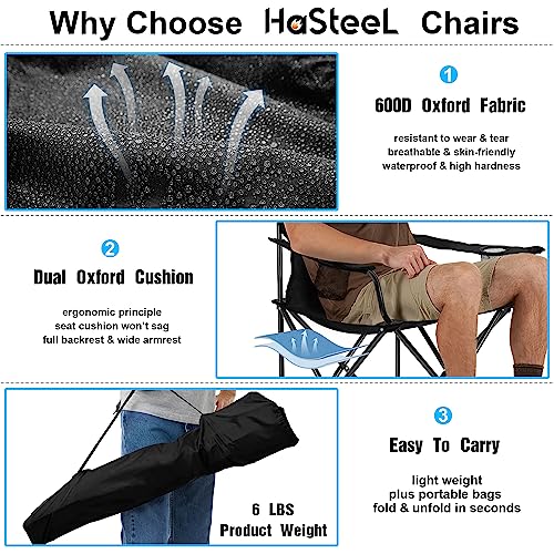 Image of Foldable Camping Chair Set of 2, HaSteeL Folding Camp Chairs & Carrying Bags for Adults, Portable for Lawn, Outdoors, Fishing, Hiking, Travel, Picnic, Beach, Oversized & Supports 275lbs (Black & Blue)
