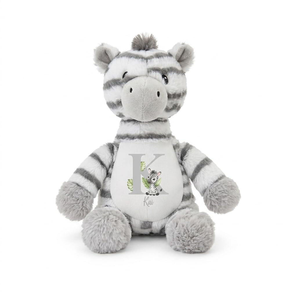 Personalised Alphabet Zebra Teddy Bear Grey New Baby Christening Gift