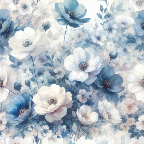 Livelynine Blue and White Floral Wallpaper Peel and Stick Vintage Botanical Dainty Flower Wallpaper Removable Pastel Blue Floral Contact Paper for Cabinets Self Adhesive Poppy Accent Wall 17.5x78.8