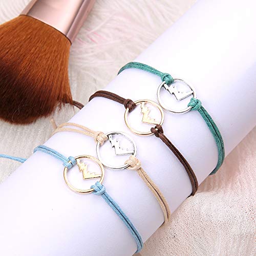 4pcs Mountain Peak Charm Bracelets Retro Woven Rope Adjsutable Bracelet for Women Men Outdoor Sport Climbing Lover4