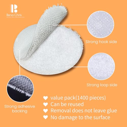 Image of Self Adhesive Dots, 0.59 inch Hook and Loop Circles, 1000 Pcs Round Fasteners with Strong Adhesive Backing, Waterproof Nylon for Classroom, Office & Home (White)