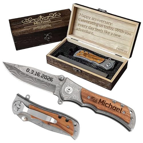 Custom Pocket Knife, Personalized Gift for Men,Engraved Knife Wood Box, Customized Unique Gifts for Men, Dad, Father's Day,Boyfriend for Birthday Anniversary