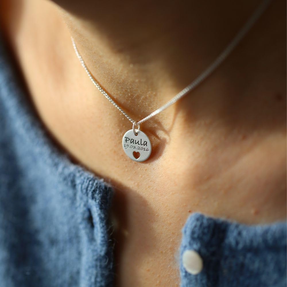 925 Silber Kette Namenskette mit Herz Silberkette mit Namen Echtschmuck moderne Kette mit Gravur Geburt Taufe Einschulung personalisiert | HANDMADE IN GERMANY