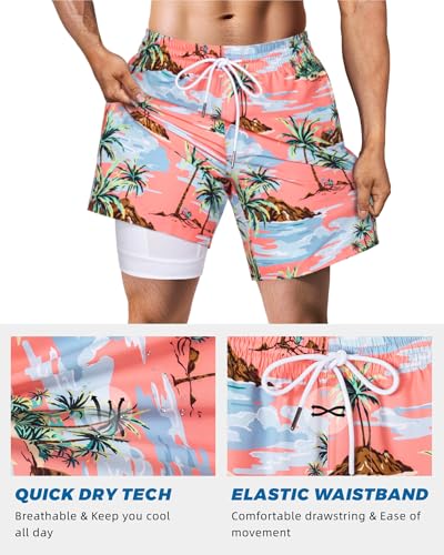 Image of SURF CUZ Mens Swim Trunks with Compression Liner Swim Shorts 7 inch Swimming Trunks Stretch 7 Inch Swim Suits Quick Dry