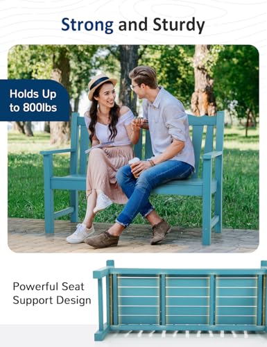 Image of Outdoor Bench Set of 2, Weatherproof Garden Benches for Outdoors, All Weather HIPS Patio Bench Holds up to 800lbs, Never Rot or Fade, Comfort Bench for Porch Garden Patio Yard and Park