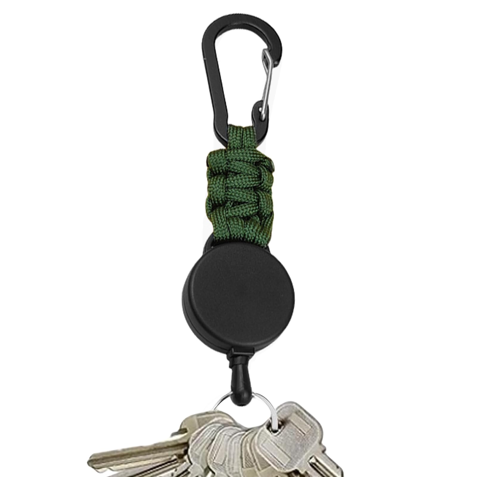 Neamou Armygreen Key Extender Retractable - Carabiner Badge Holder Keyring | Badge Reel, Keyring With Steel Wire Cord, Retractable Key Clip For Camping, Outdoor Sports, School