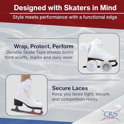 Image of CRS Cross Figure Skate Tape - Longer 65 Foot roll to Protect Leather Figure Skating Boots Without Polish and Keep Laces tightened. Skate Tape Figure Skates (1.5 inch)