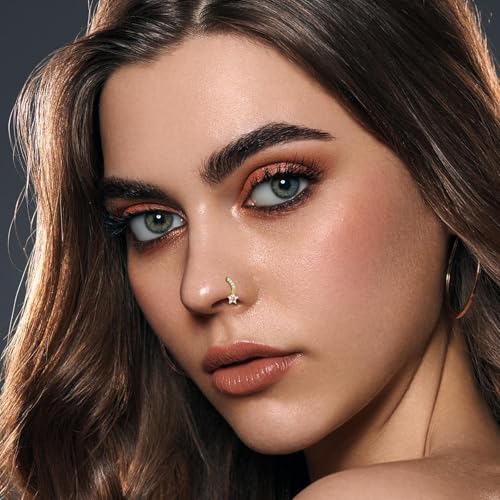 20Pcs 20G Dangle Nose Rings Gold Nose Studs L Shaped Gold Nose Hoop Hypoallergenic Stainless Steel Nose Piercings CZ Flower Moon Butterfly Star Leaf Dangling Nose Jewelry for Women4
