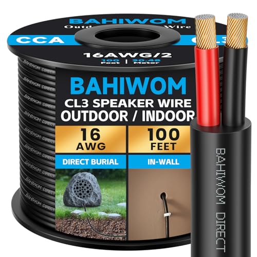 BAHIWOM Outdoor Speaker Wire 16 AWG (100 Feet/30.48 Meters) CCA