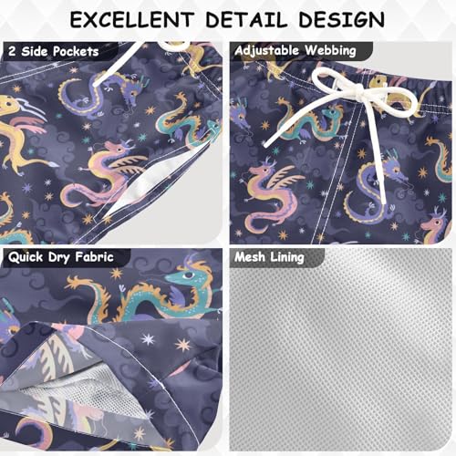 Boys Swim Trunks Quick Dry Cartoon Dragon Beach Board Shorts with Mesh Lining Youth Swimwear 2-12T3