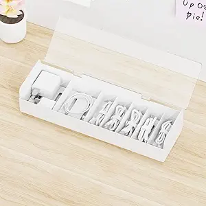 Amazon Brand - Umi 1 Pc Data Cable Organizer Box Charge Cable Management 7 Compartments Storage Box For USB Cord Sorter, Cards, Paper Clips, Clamps, Small Desk Electronic Accessories Organizer -White