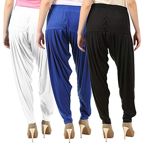 Image of Buy That Trendz Combo Offer (Pack of 3) Cotton Viscose Lycra Dhoti Patiyala Salwar Harem Bottoms Pants for Womens (White, Maroon, Black)