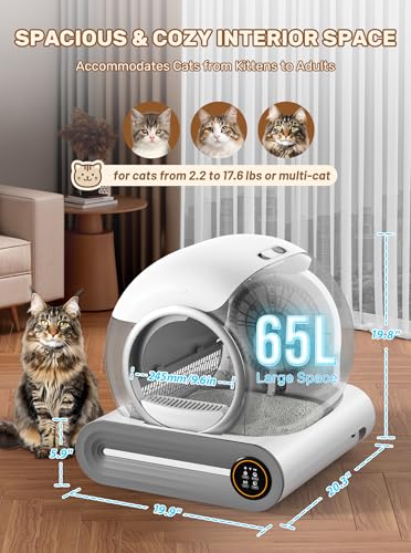 Automatic Litter Box, (2026) Multi-Function Upgrade Robot Self Cleaning Litter Box for Multiple Cats, 65L+9L Extra Large, APP Control, Deodorization, 3 Rolls Litter Bag Liners, 1 Odor Eliminator - Image 3
