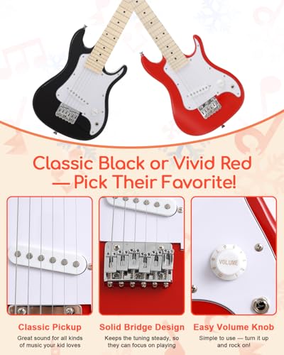 Image of UST-70 Kids Electric Guitar Beginner Kit with Amp, Ideal First Guitar for Starter, Lightweight 30 Inch Guitar for Boys and Girls, Fun Music Gift for Learning, Practice and Play at Home, Red