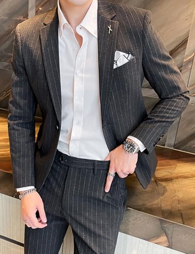 Men's Stripe Suit One Button Formal Business Tuxedos Notch Lapel Jacket Pants2