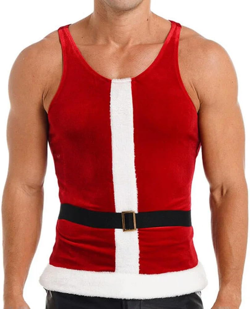 Men's Velvet Tank Tops Santa Claus Costume Christmas Party Club T-Shirts Men Clothing