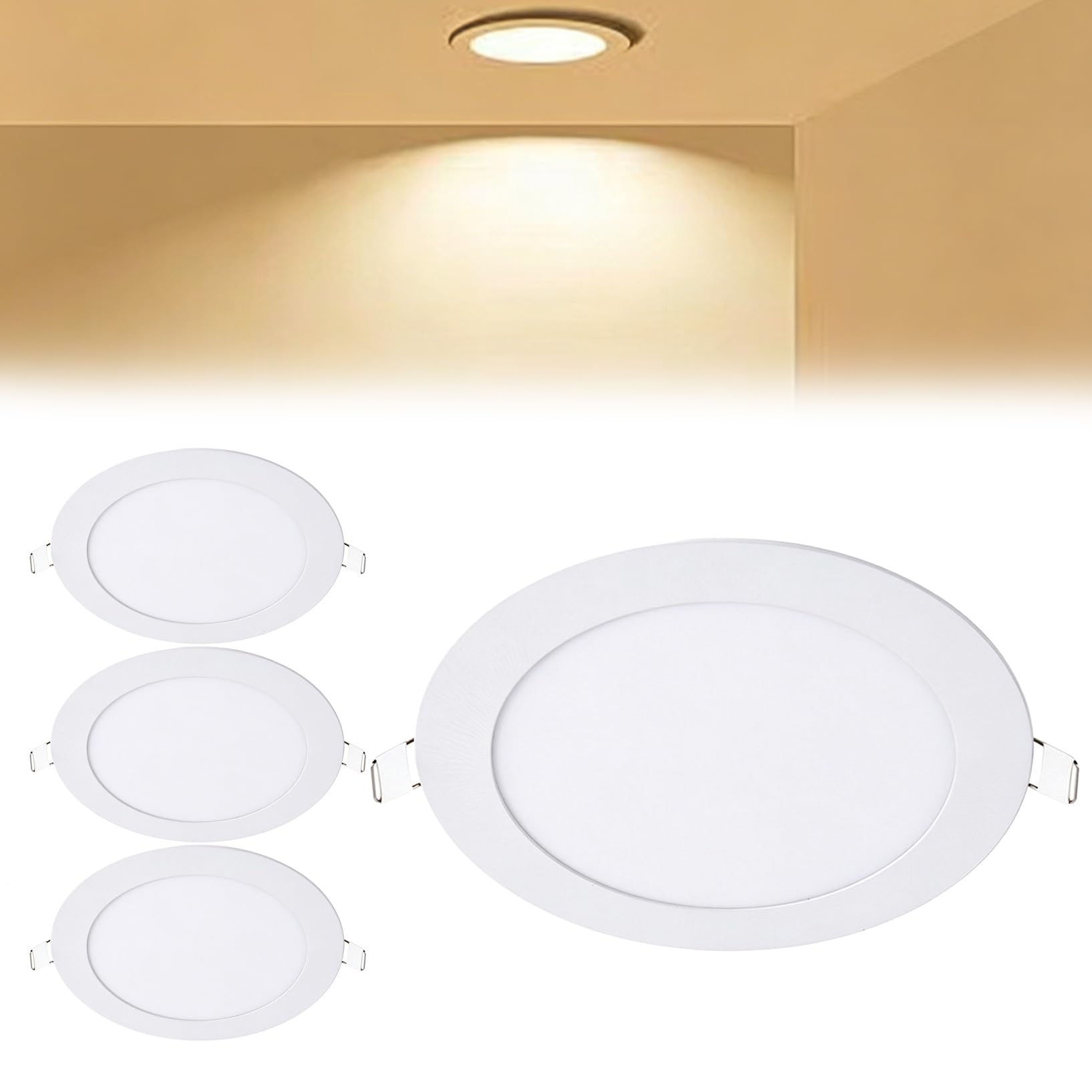 VOGHMOLD 15W Ultra Slim LED Downlight 8 inch, 3000K Recessed Ceiling Light, Cut Φ175-180mm, AC85-265V Flush Mount Spotlights Aluminum Round Panel Lights for Office Hallway, 4 Pack