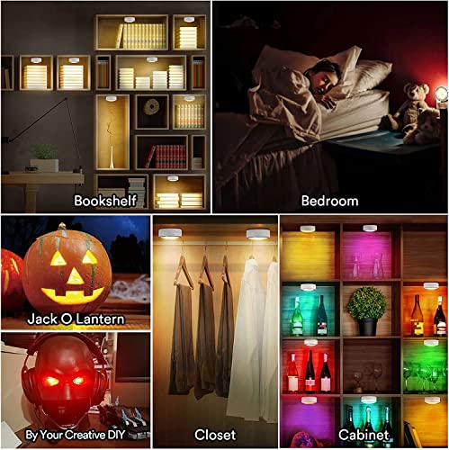 Onumii 6 Pack Led Puck Lights Battery Operated, 16 Color Changing Dimmable Under Cabinet Lights With Remote Control For Bookshelf, Counter Shelf, Bookcase, Wardrobes (Black) #TOP6