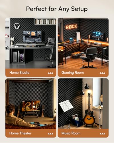 Image of SODOCT 4 Pack Large Egg Crate Acoustic Foam Panels, 48 x 24 x 1.2 Inches High Density Sound Proof Foam for Walls, Professional Sound Absorbing Studio Panels for Home Theater, Recording (Black)