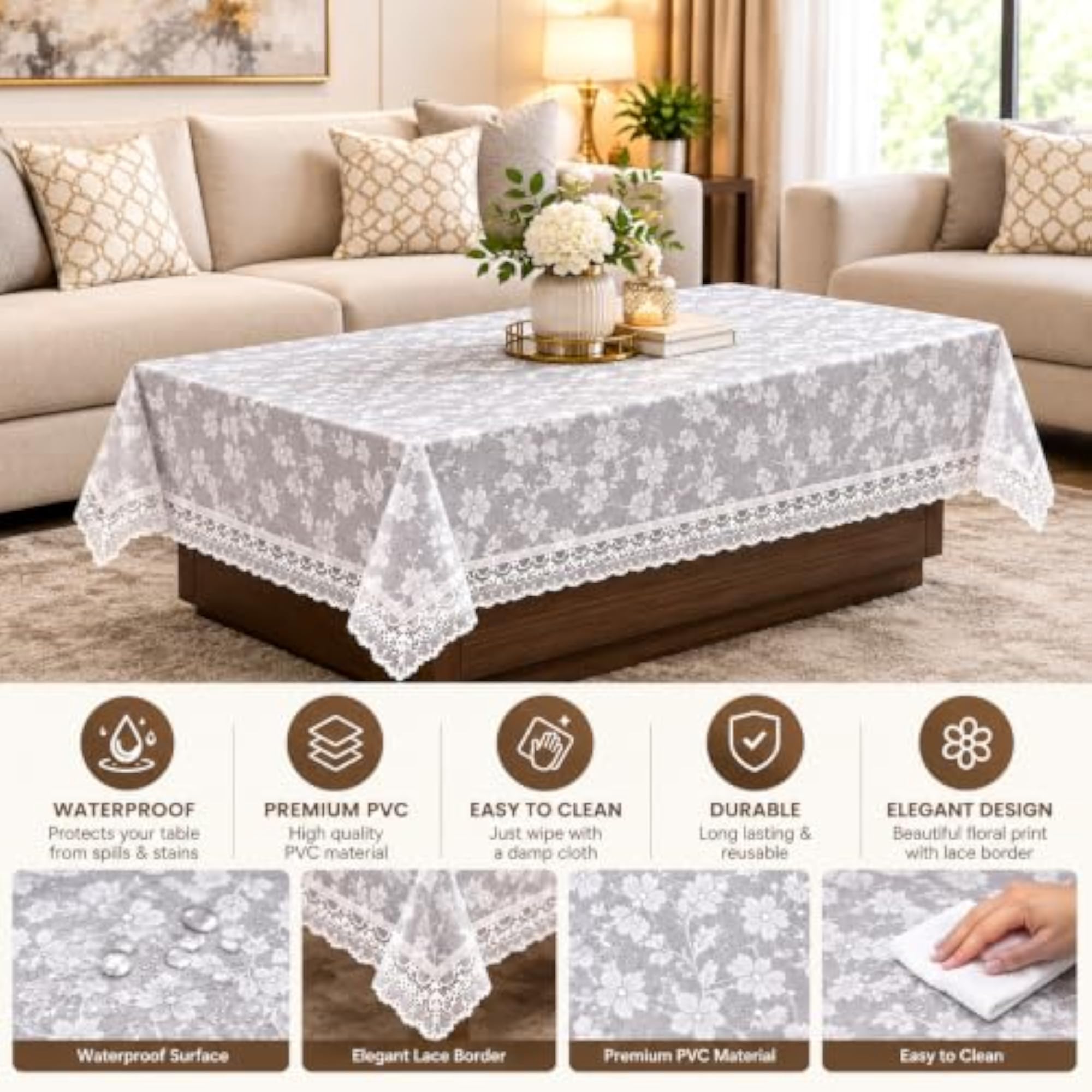 Plastic PVC Table Cover with Lace Border