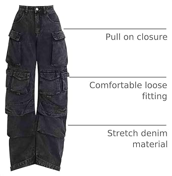 BXCNCKD Women's Baggy Cargo Pants Y2K Clothing Multi-Pocket Relaxed Fit Jeans Grunge Clothes Alt Hip hop