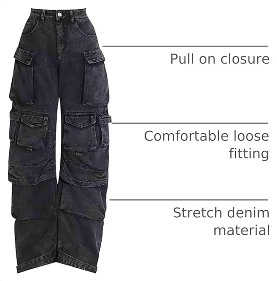 BXCNCKD Women's Baggy Cargo Pants Y2K Clothing Multi-Pocket Relaxed Fit Jeans Grunge Clothes Alt Hip hop