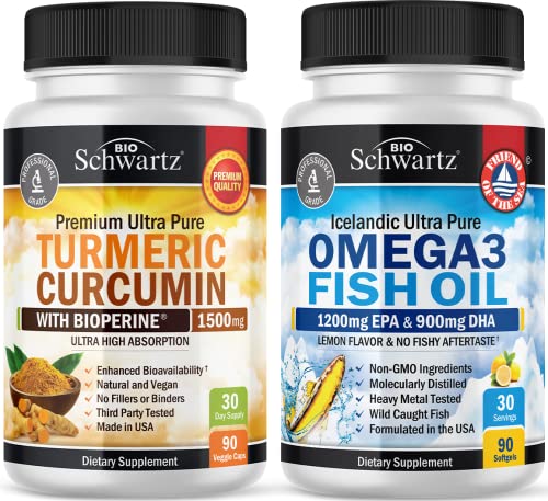 Bioschwartz Turmeric Curcumin 1500 And Ultra Pure Icelandic Omega 3 Fish Oil #TOP7