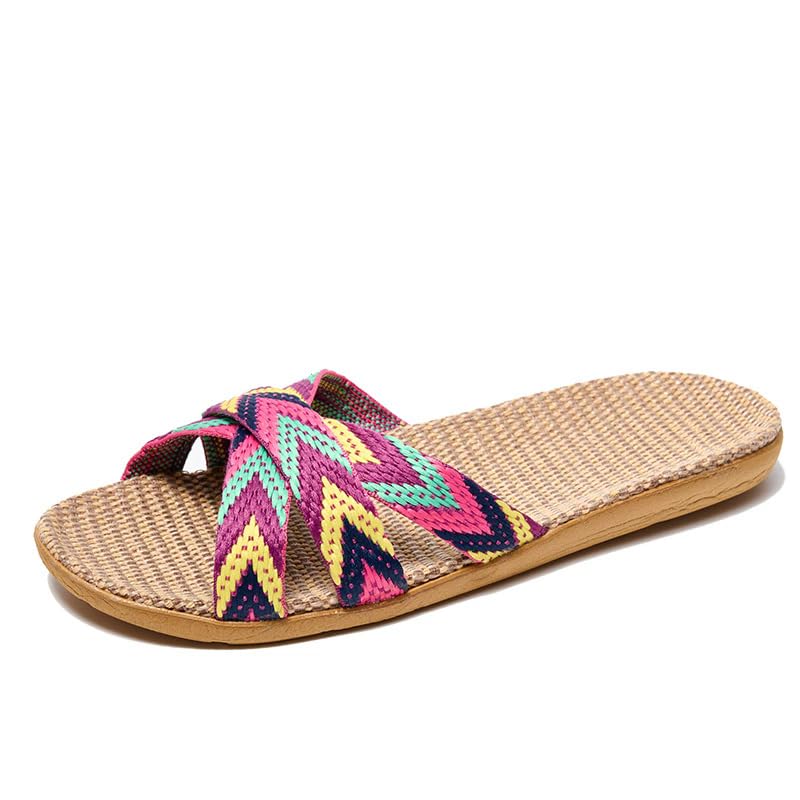 Unisex Flax House Slippers for Women Man Flip Flops Boho Style Summer Vacation Beach Sandals Slides