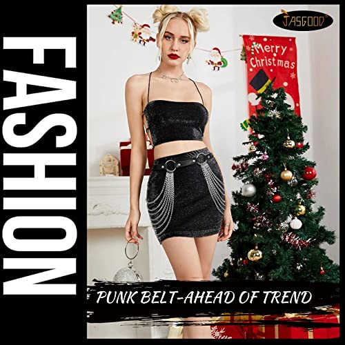 JASGOOD Punk Waist Chain Belt Black Leather Layered Belly Body Waist Chains Nightclub Rave Body Chain Belt for Women Girls4