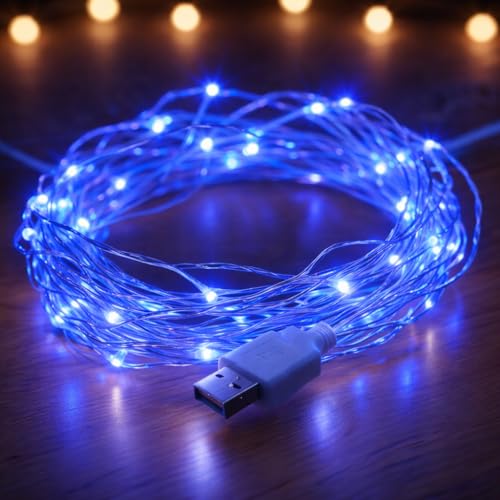 Image of Lexton 10 Meter LED Copper String Light | USB Powered Fairy Lights | Decorative Lights for Diwali, Festival, Home, Balcony & Outdoor Decoration (Blue, Pack of 1)