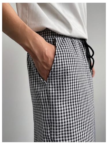 GORGLITTER Men's Gingham Plaid Track Pants Baggy Wide Leg Drawstring Slacks Trousers with Pockets4