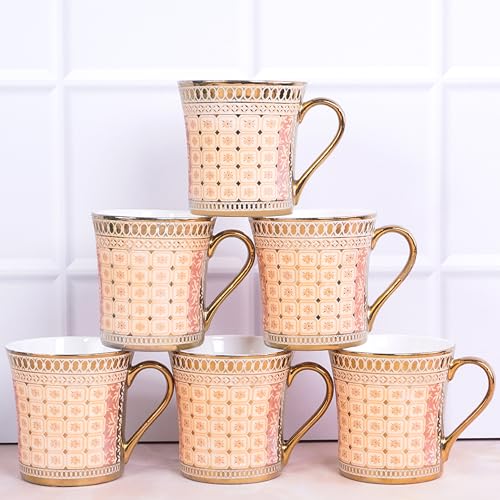 Image of U.P.C. Cup Set of 6 for Tea, Ceramic Tea Cups Set of 6, Microwave Safe Cup, Dishwasher Safe Cups, Bone-Ash Free Coffee Cups Set-150ml.