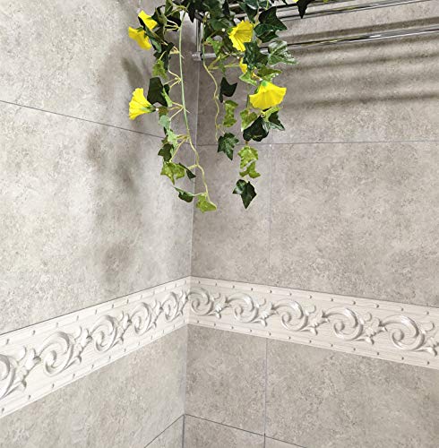 Tooldeco 3D Elegant Grey Floral Wallpaper Border Peel And Stick Wall Decal Sticker For Wall Ceiling Bathroom Kitchen,Waterproof Self Adhesive,4.2Inch By 16.4Ft #TOP5