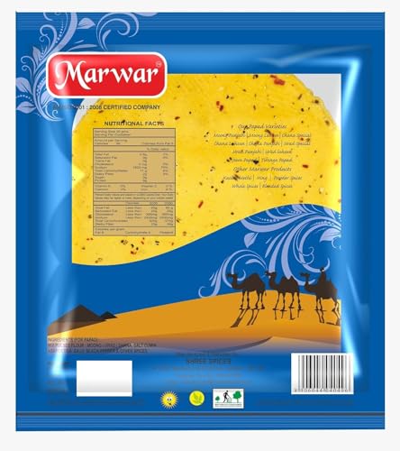 Image of Marwar Khatta Meetha Lilka Jain Papad (Rajasthani Flavor, Jain, Handmade), 400G Zipper Pack, Size: 7 Inches, Contains 28-30 Papads (Pack of 4)