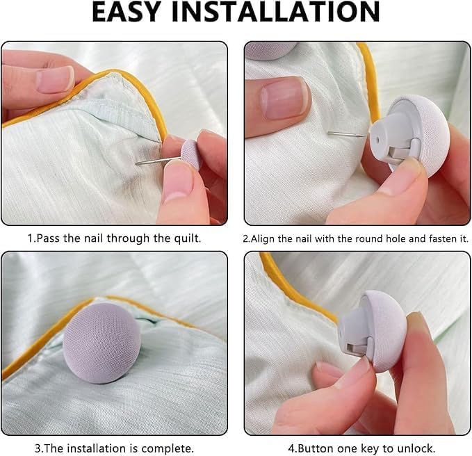 Image of Bed Sheet Clips Duvet Cover Pins, Non-Slip Quilt Holder Mushroom Fixator, Comforter Clamp Anti-Movement Blanket Fasteners with One-Key Unlock, Bedding Grip Set,Blue and Pink (4, Blue & Pink)