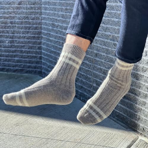 Image of 92% Merino Wool Socks Rib-Knit Home Natural, Made in Mongolia